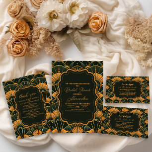 Art Deco Bridal Diamond Gold and Green  Invitation