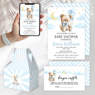 Teddy bear moon and stars baby shower photo invitation
