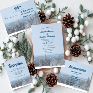 Invitation Mariage de la forêt de montagne de neige