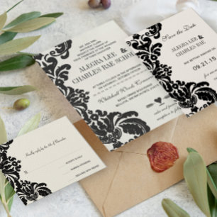 Elegant Rustic Simple Floral Damask Design  All In One Invitation