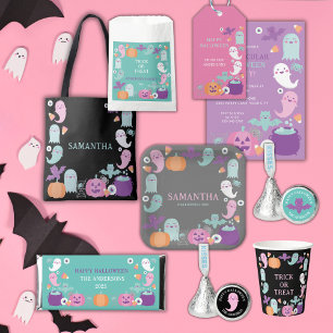CUTE GHOST HALLOWEEN PURPLE PARTY INVITATION