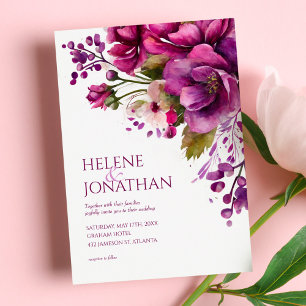 Invitation Moderne rose gras Magenta Floral Boho Mariage