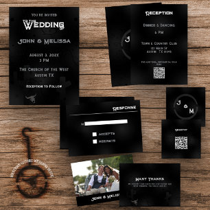 Black Western Goth Wedding Invitation Flat Card