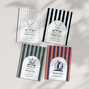 Navy, Light Blue & Coral Pink Preppy Golf Birthday Thank You Card