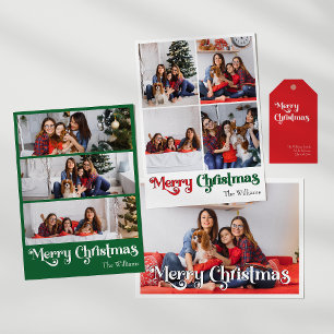 Classic Simple Merry Christmas Vertical 7 Photo Holiday Card