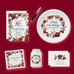 Serviette En Papier Bourgogne Mauve Fleur d'automne blanche 80e annive