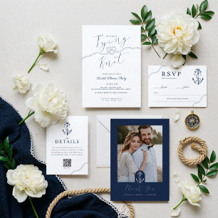 Tying The Knot Rope Heart Nautical Navy & White Table Number