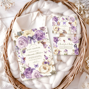 Purple Fairy Woodland Girl Baby Shower  Invitation