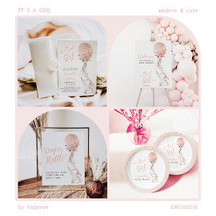 Simple Elephant & Balloon Girl Baby Shower Diaper Poster