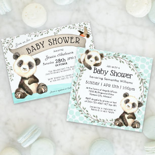 Cute Panda Bears Baby Shower Bingo Game Invitation