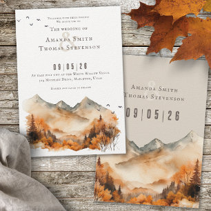 Elegant rustic autumn montain landscape wedding invitation