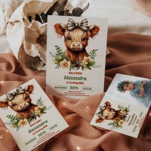 Farm Holy Cow Highland 1st Birthday Invitation