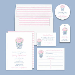 Preppy Ginger Jar Pink Peonies Girl Baby Shower Invitation