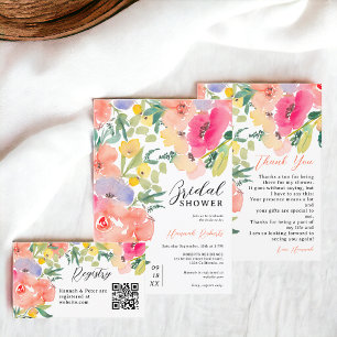 Bright bold boho garden floral bridal shower thank you card
