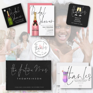 Champagne Bottle Script Dusty Blue Bridal Shower Invitation