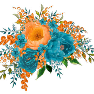 Rustic Teal Orange Watercolor Floral Wedding Invitation