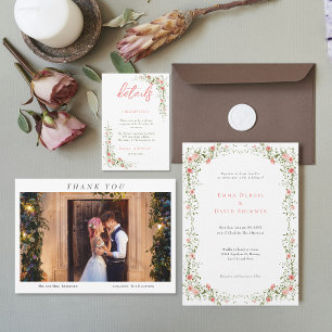 Save The Date Roses botaniques chic Élégant Mariage de script