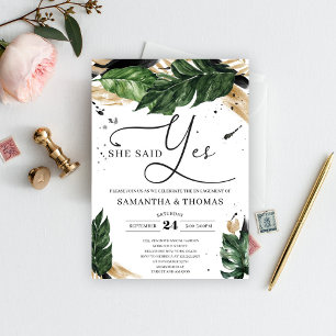 Chic summer tropical leaves black gold we still do invitation