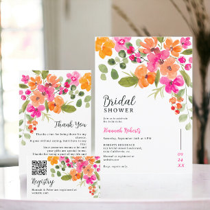 Boho fall orange floral watercolor bridal shower invitation