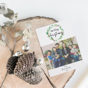 Merry Christmas 3 Photo Collage Family Lettering Holiday Postcard