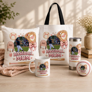 Baseball Mom Photo Collage Pink Bow Sports Tote Bag