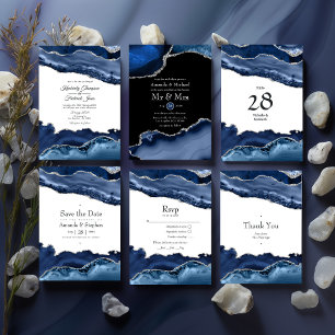 Navy and Silver Agate Wedding Invitation