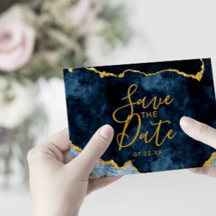 Navy Blue Gold Foil Agate Gilt Wedding Invitations
