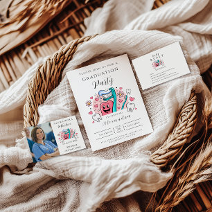 Whimsical Tooth & Hearts Dental Graduation Party Thank You Card