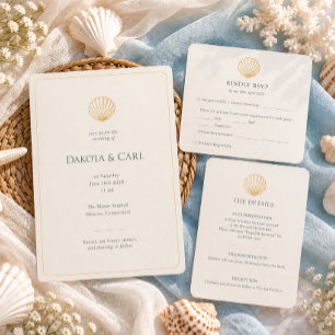 Elegant Gold Seashell Creamy Double Side Wedding  Menu