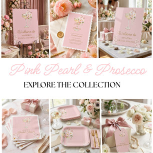 Invitation Élégantes Perles et Rose Prosecco pour Enterrement