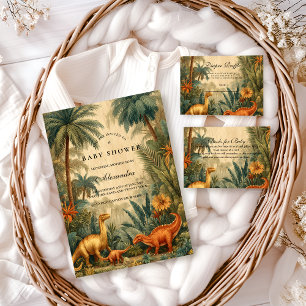 Vintage Jungle Dinosaur Baby Shower Invitation