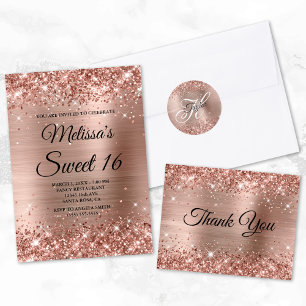 Glittery Rose Gold Foil Sweet Sixteen Birthday Classic Round Sticker