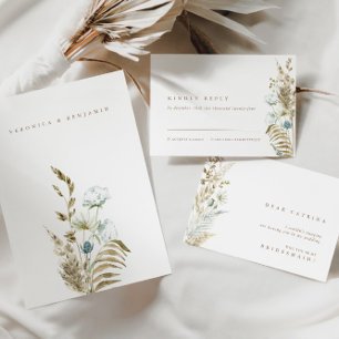 Elegant Watercolor Flowers Pampas Grass RSVP Card