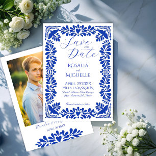 Mexican talavera blue bridal shower favour heart sticker