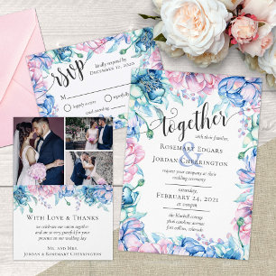 Watercolor Floral & Rustic Wood Farmhouse Wedding Invitation
