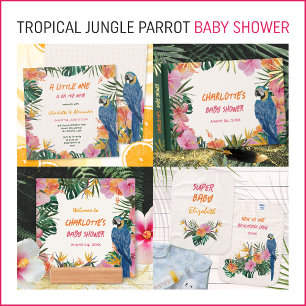Tropical Floral Parrot Watercolor Baby Shower Paper Plate