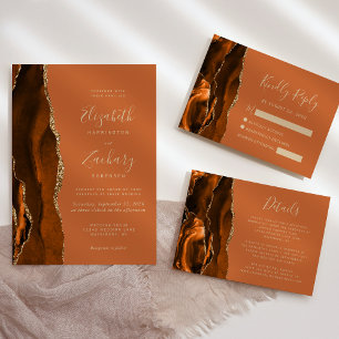 Carte D'accompagnement Détails de mariage en Agate Or Orange Brûlé