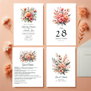 Peach Fuzz Floral Wedding Invitation