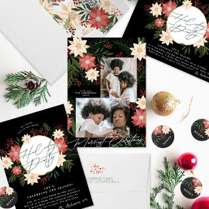 Elegant Poinsettia Merry Christmas Watercolor Classic Round Sticker
