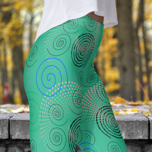 Trendy Blue Hypnotic Swirls Pattern Leggings