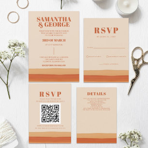 Retro Watercolor Stripes Terracotta Orange Wedding Program