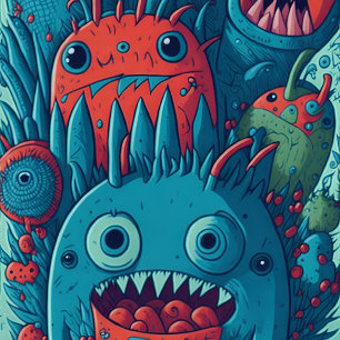 Invitation Petite fête d'anniversaire monstre bleu rouge