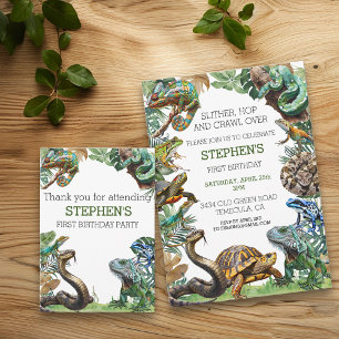 Reptile Slither Crawl Snake Turtle Birthday  Invitation