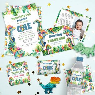 Dinosaur 1st Birthday Boy Tropical Welcome Party Poster