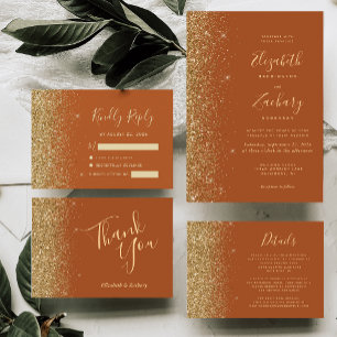 Modern Terracotta Gold Faux Glitter Edge Wedding Invitation