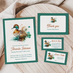 Elegant Green Framed Mallard Duck Baby Shower Game Enclosure Card