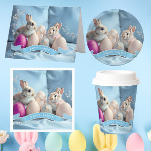 Easter Invitation Two Rabbits & Easter Eggs