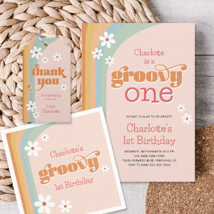 Groovy White Daisies Girl's 1st Birthday Party Napkin