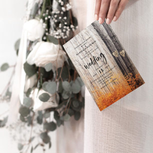 The Two Lovers Carved Trees Fall Forest Wedding Invitation