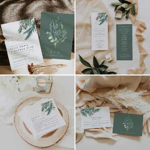 Winter Wedding Program, Holiday Wedding Stationery